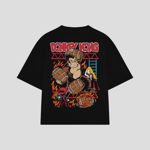 Playera streetwear premium de anime y gaming ExtraLife MX, corte boxy oversized drop shoulder heavyweight en color Deep Black y Off-White, moda urbana mexicana de culto.