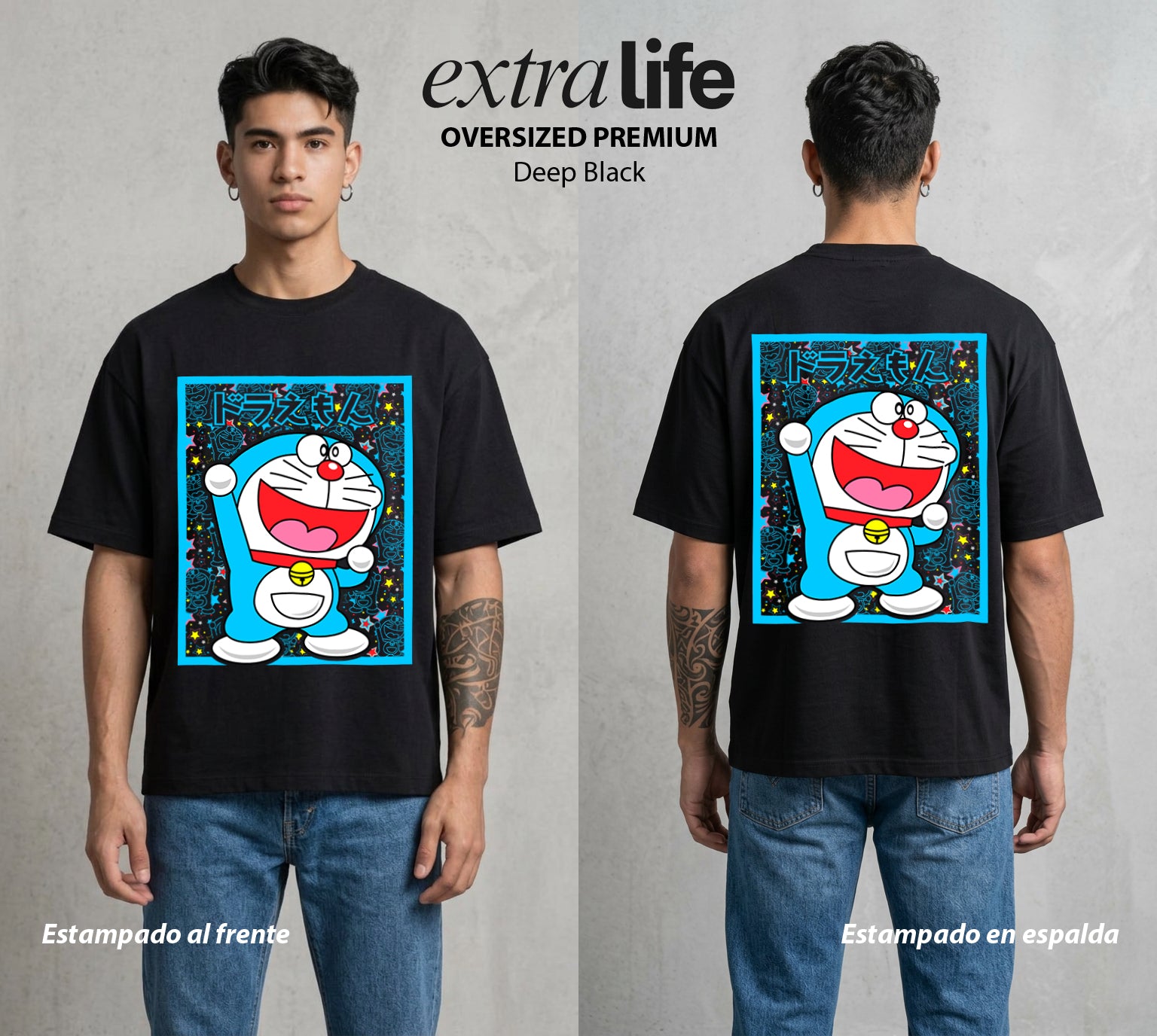 El Bolsillo del Futuro | Doraemon #01336 - Playera Oversized Premium | Deep Black - Foto en modelo