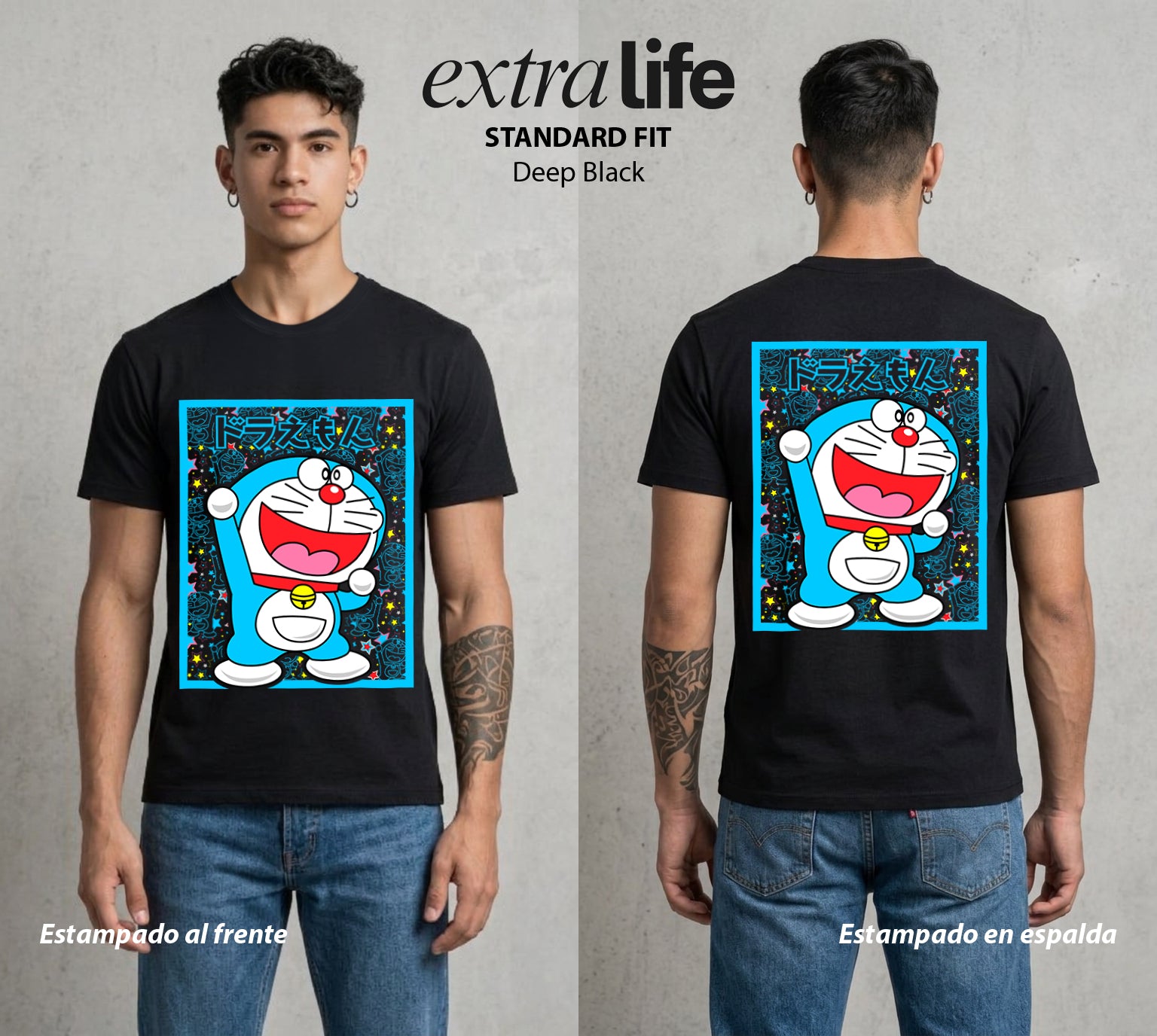 El Bolsillo del Futuro | Doraemon #01336 - Playera Standard Fit | Deep Black - Foto en modelo