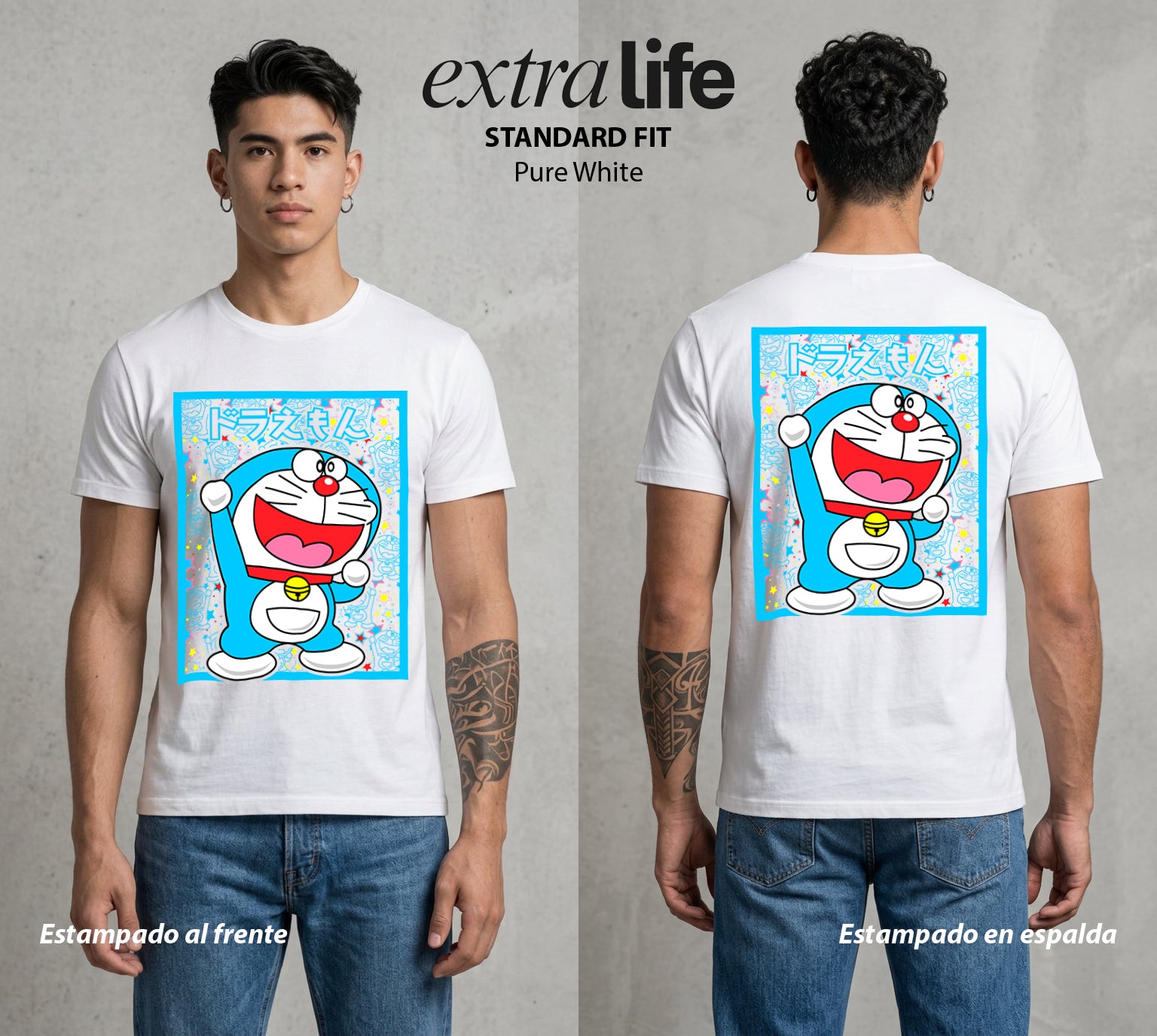 El Bolsillo del Futuro | Doraemon #01336 - Playera Standard Fit | Pure White - Foto en modelo