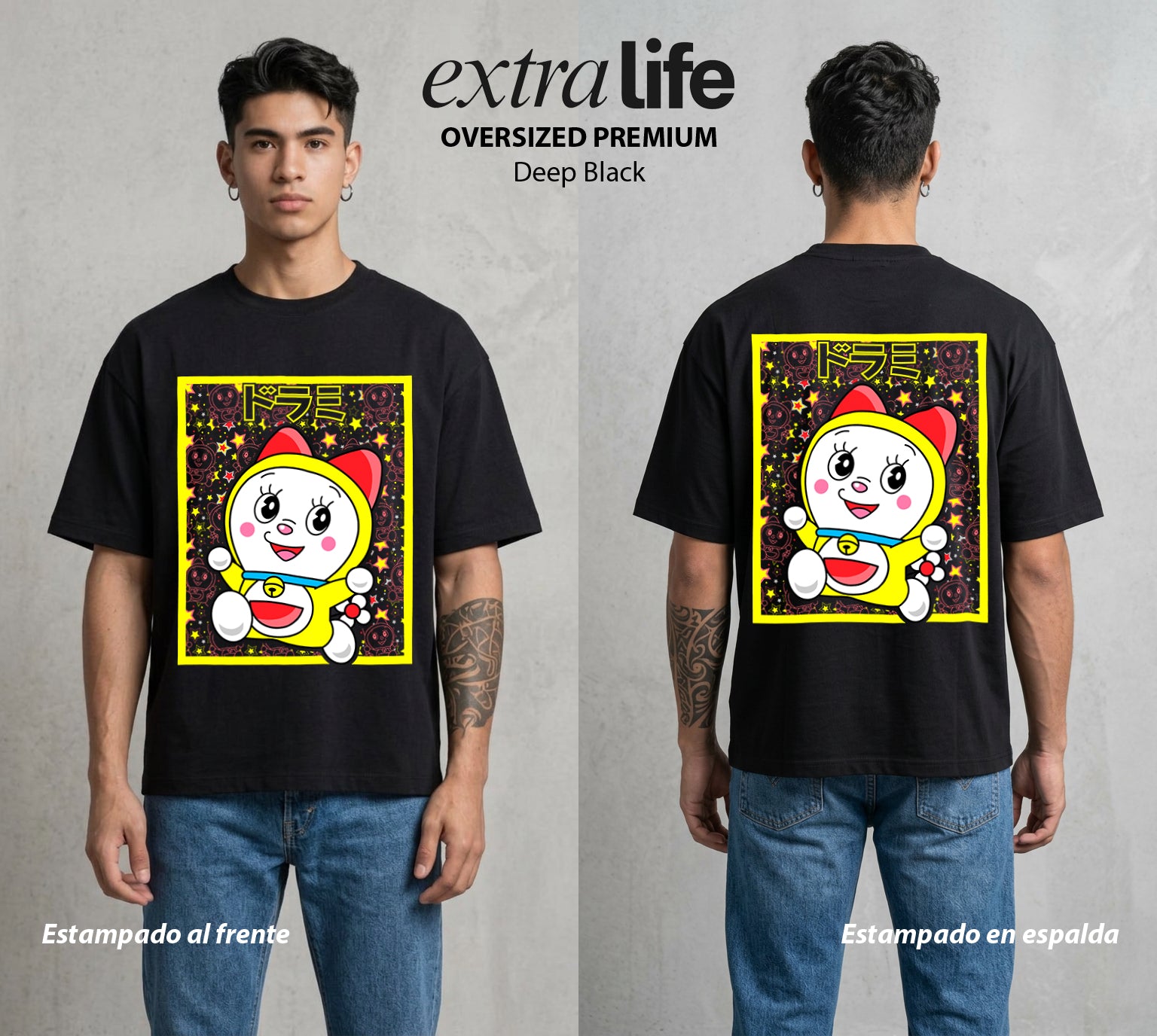 El Bolsillo del Futuro | Doraemon Dorami #01337 - Playera Oversized Premium | Deep Black - Foto en modelo