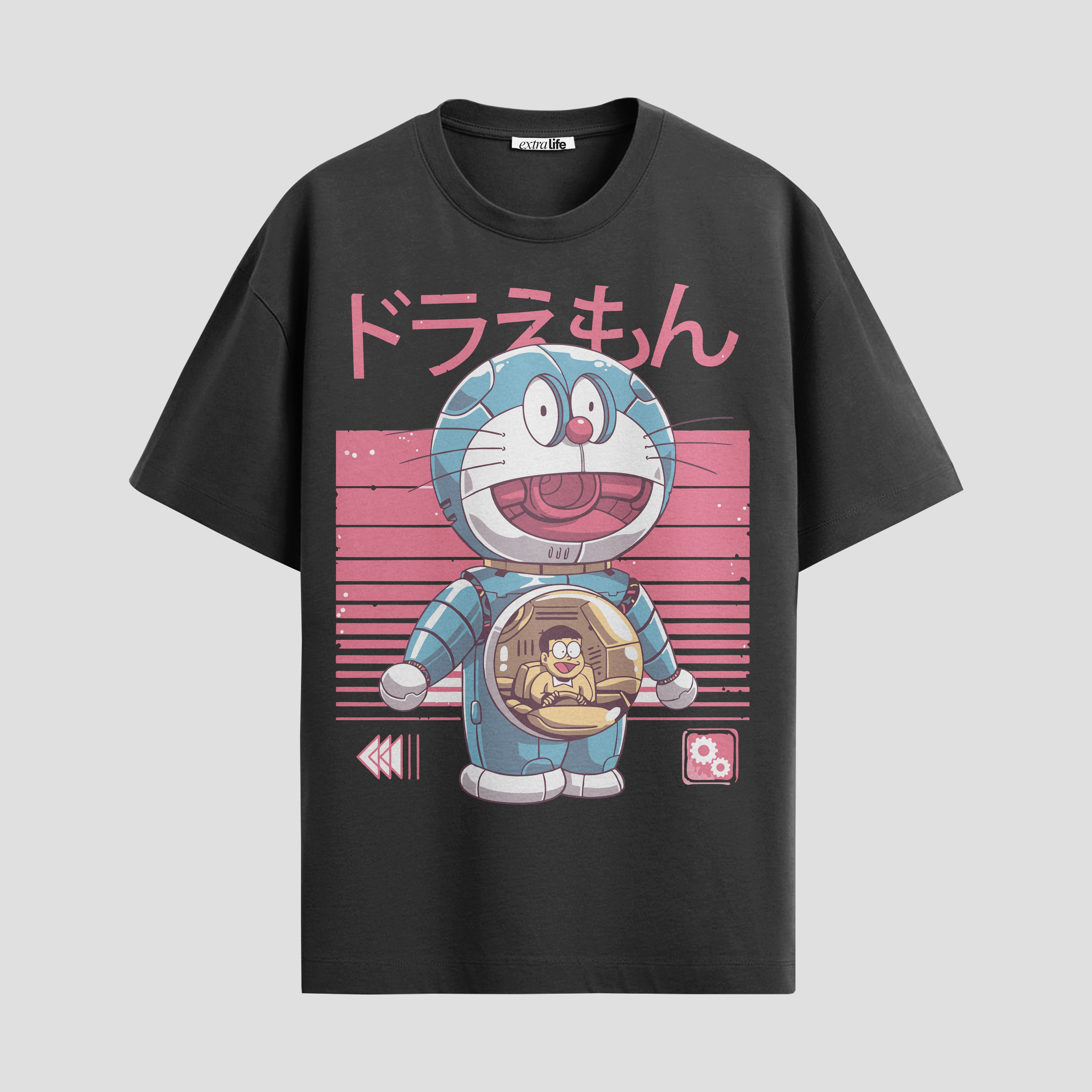 Playera urbana de anime y gaming ExtraLife MX, corte Standard Fit unisex ligero y transpirable en color Deep Black y Pure White, ropa de uso diario para gym y casual.