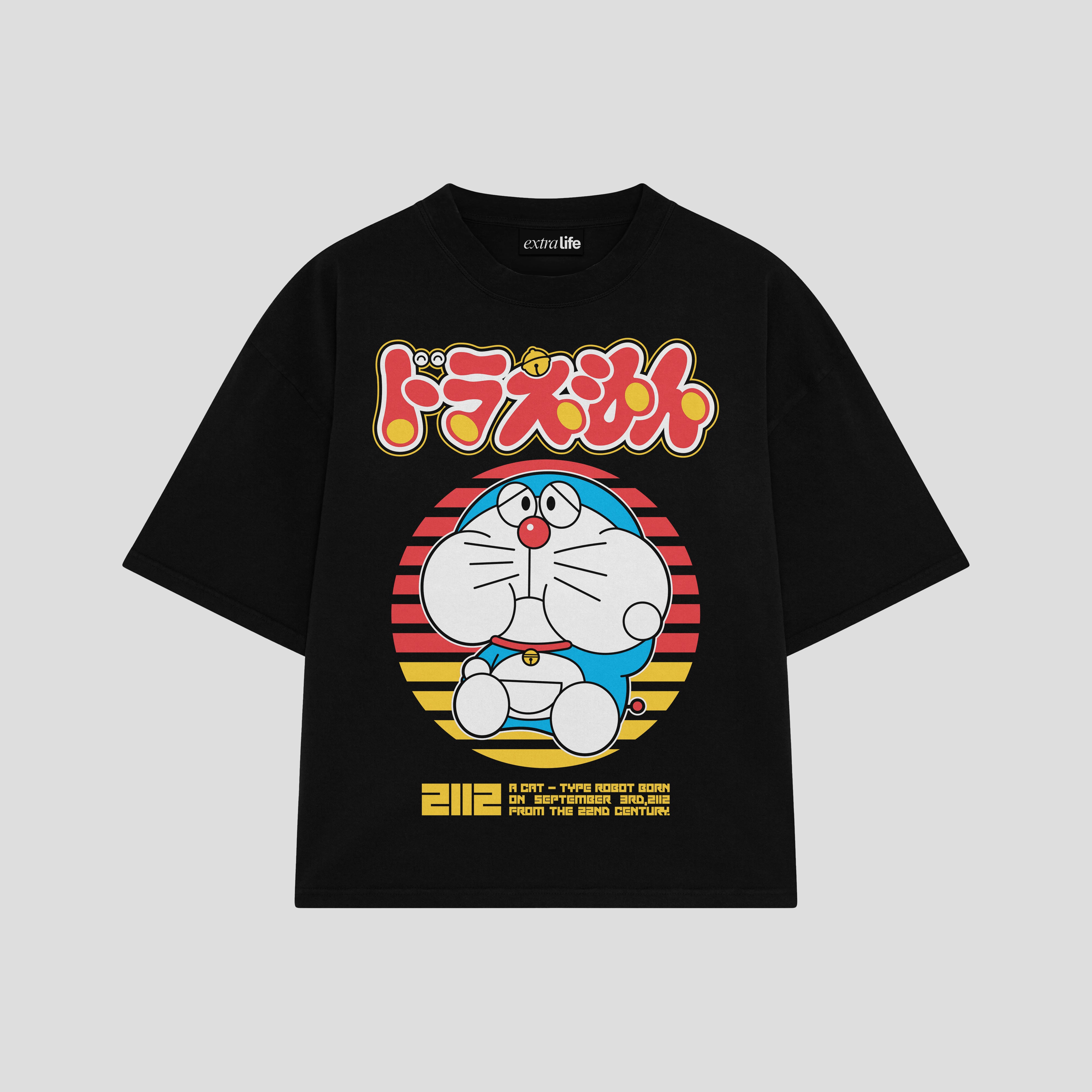 Playera streetwear premium de anime y gaming ExtraLife MX, corte boxy oversized drop shoulder heavyweight en color Deep Black y Off-White, moda urbana mexicana de culto.