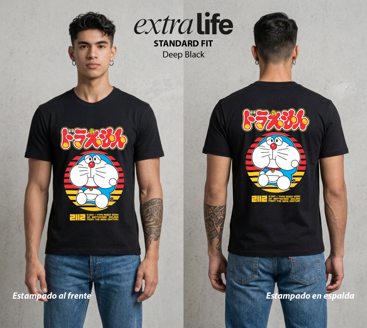 El Bolsillo del Futuro | Doraemon #01339 - Playera Standard Fit | Deep Black - Foto en modelo