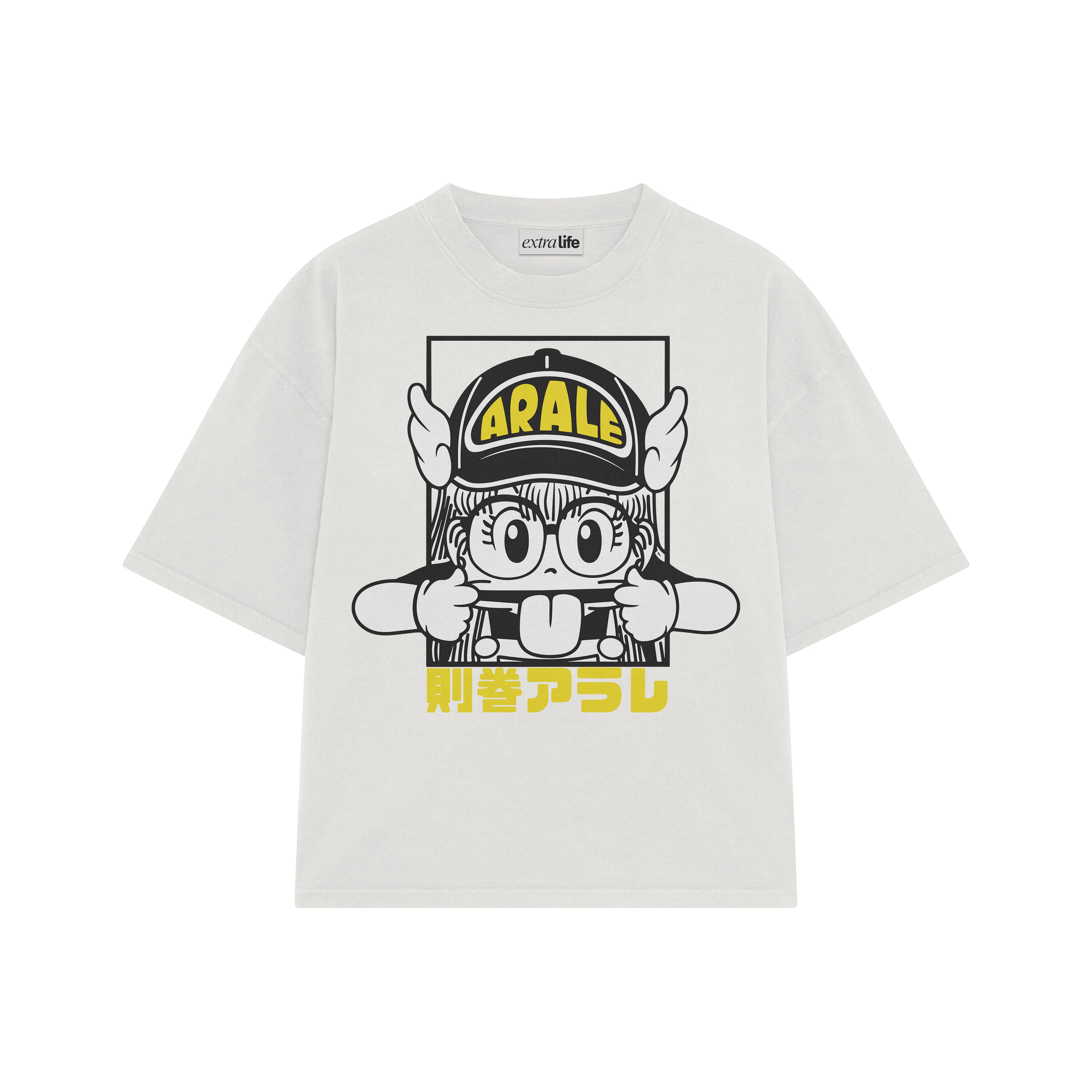 Playera streetwear premium de anime y gaming ExtraLife MX, corte boxy oversized drop shoulder heavyweight en color Deep Black y Off-White, moda urbana mexicana de culto.