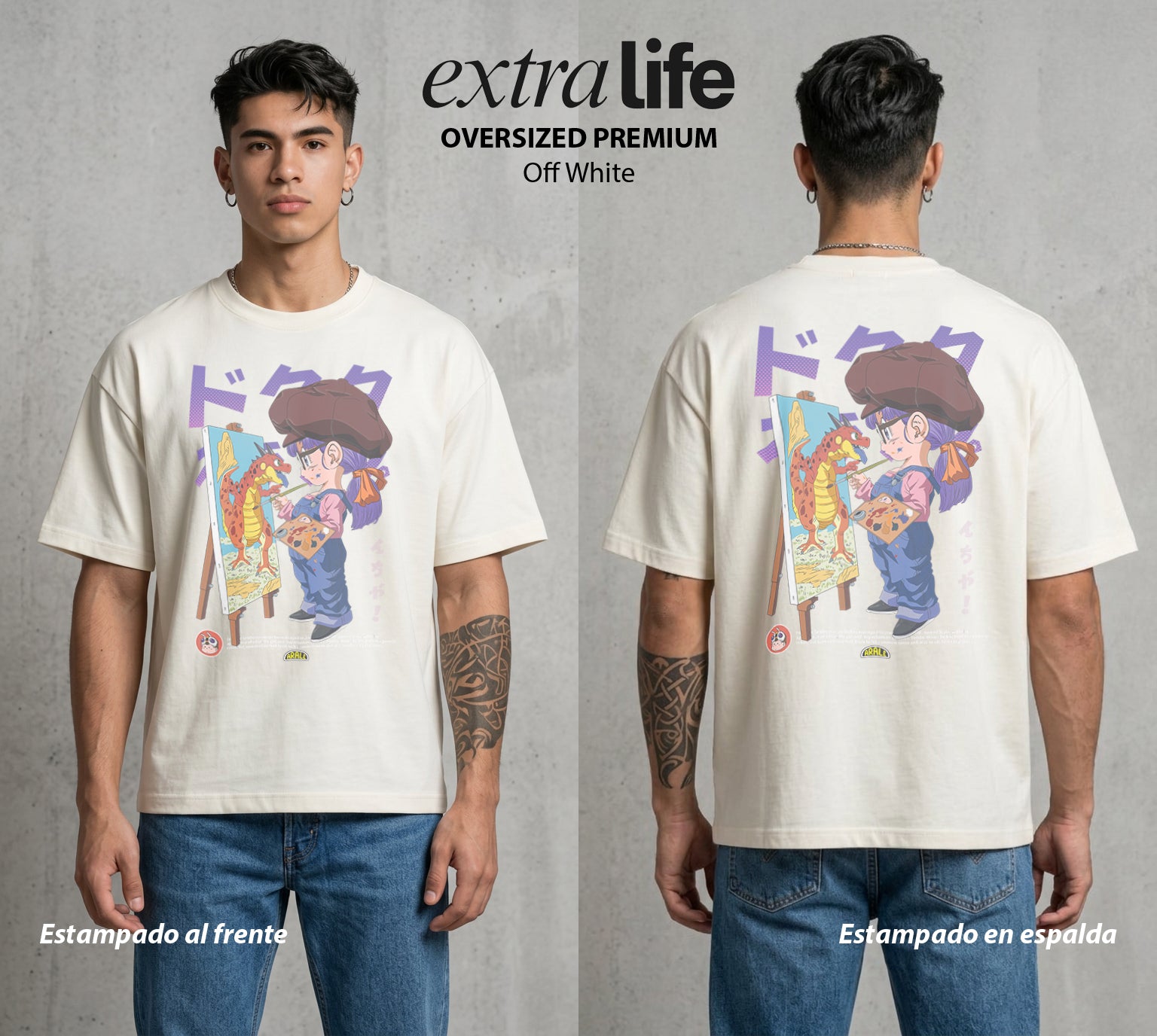 El Laboratorio Loco | La Robotita Traviesa #01341 - Playera Oversized Premium | Off White - Foto en modelo