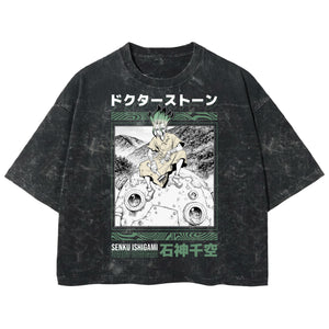 Playera streetwear premium de anime y gaming ExtraLife MX, corte boxy deluxe mineral wash heavyweight en color Acid Wash, moda urbana mexicana de culto.