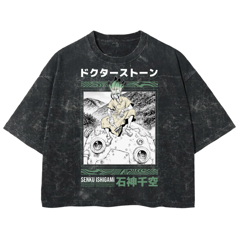 Playera streetwear premium de anime y gaming ExtraLife MX, corte boxy deluxe mineral wash heavyweight en color Acid Wash, moda urbana mexicana de culto.