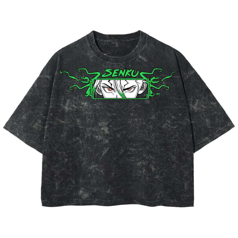 Playera streetwear premium de anime y gaming ExtraLife MX, corte boxy deluxe mineral wash heavyweight en color Acid Wash, moda urbana mexicana de culto.
