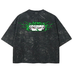Playera streetwear premium de anime y gaming ExtraLife MX, corte boxy deluxe mineral wash heavyweight en color Acid Wash, moda urbana mexicana de culto.
