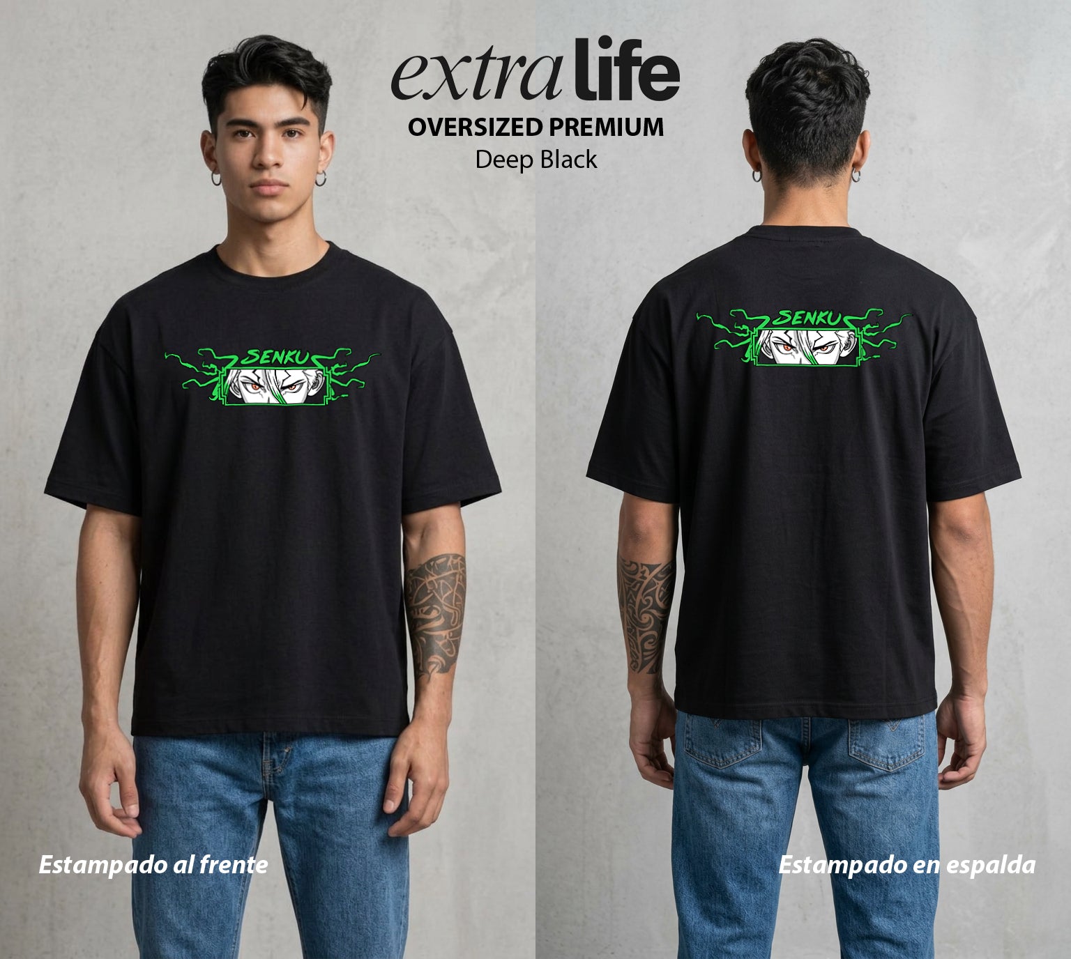 La Civilizacion Renacida | Los Heroes del Futuro #01343 - Playera Oversized Premium | Deep Black - Foto en modelo