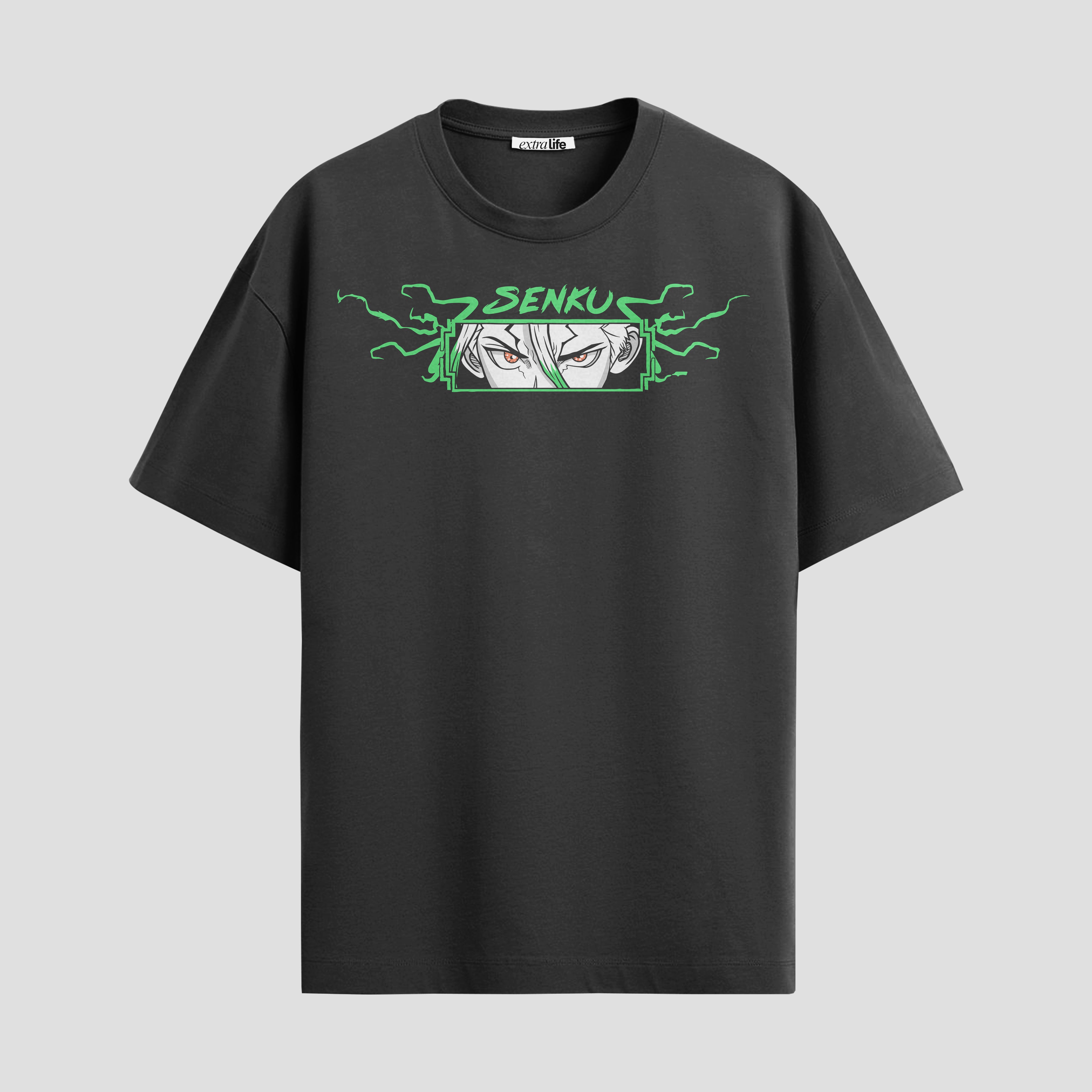 Playera urbana de anime y gaming ExtraLife MX, corte Standard Fit unisex ligero y transpirable en color Deep Black y Pure White, ropa de uso diario para gym y casual.