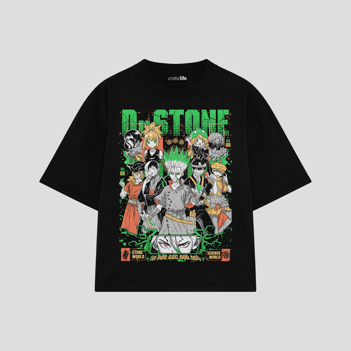 Playera streetwear premium de anime y gaming ExtraLife MX, corte oversized drop shoulder ligero y fresco en color Deep Black y Off-White, moda urbana mexicana de culto.