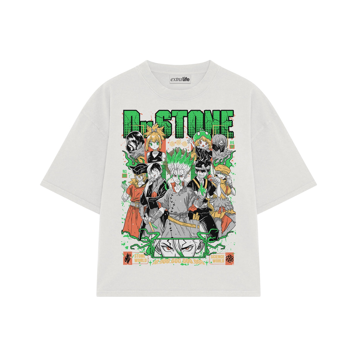 Playera streetwear premium de anime y gaming ExtraLife MX, corte oversized drop shoulder ligero y fresco en color Deep Black y Off-White, moda urbana mexicana de culto.