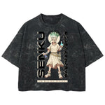 Playera streetwear premium de anime y gaming ExtraLife MX, corte boxy deluxe mineral wash heavyweight en color Acid Wash, moda urbana mexicana de culto.