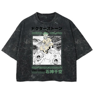 Playera streetwear premium de anime y gaming ExtraLife MX, corte boxy deluxe mineral wash heavyweight en color Acid Wash, moda urbana mexicana de culto.