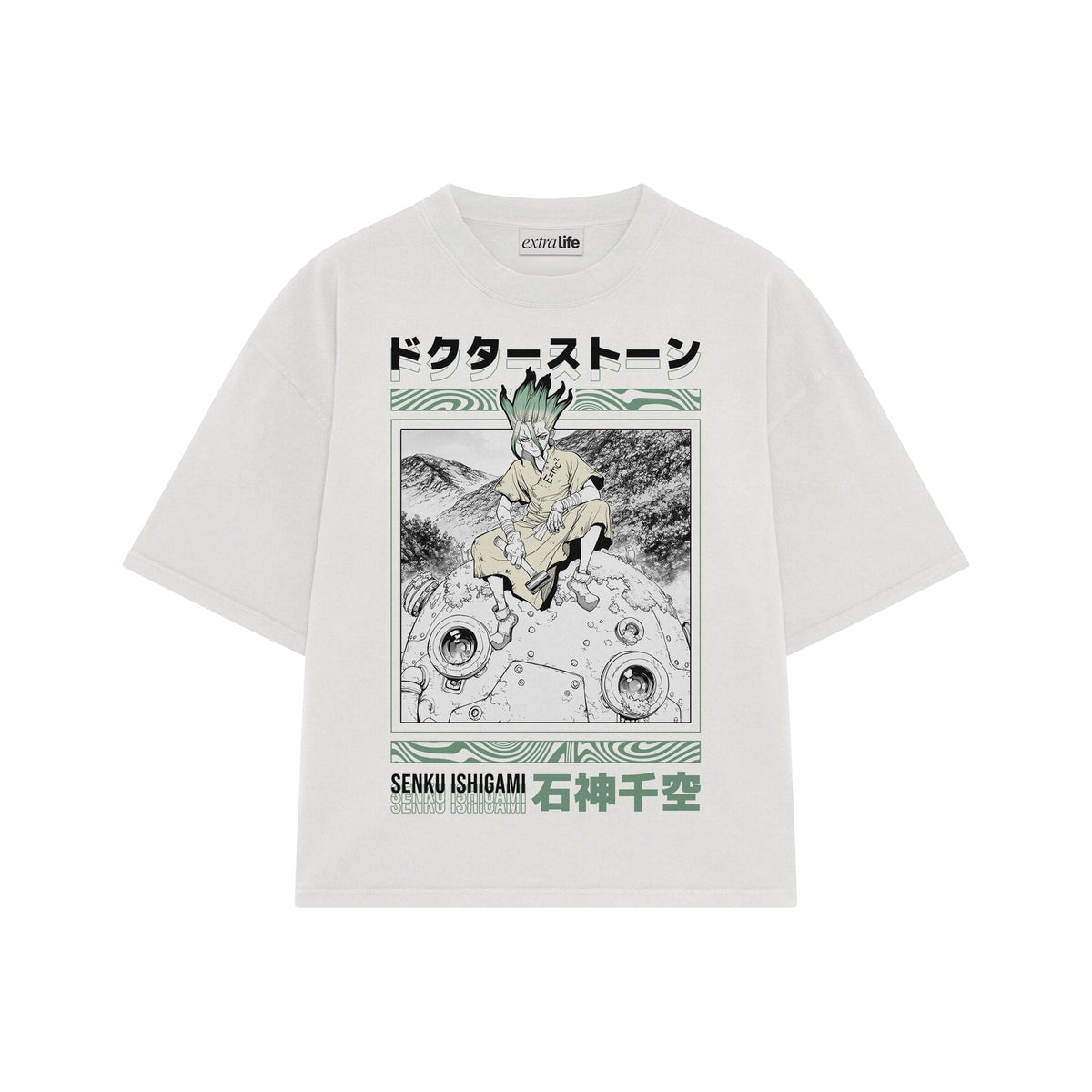 Playera streetwear premium de anime y gaming ExtraLife MX, corte oversized drop shoulder ligero y fresco en color Deep Black y Off-White, moda urbana mexicana de culto.