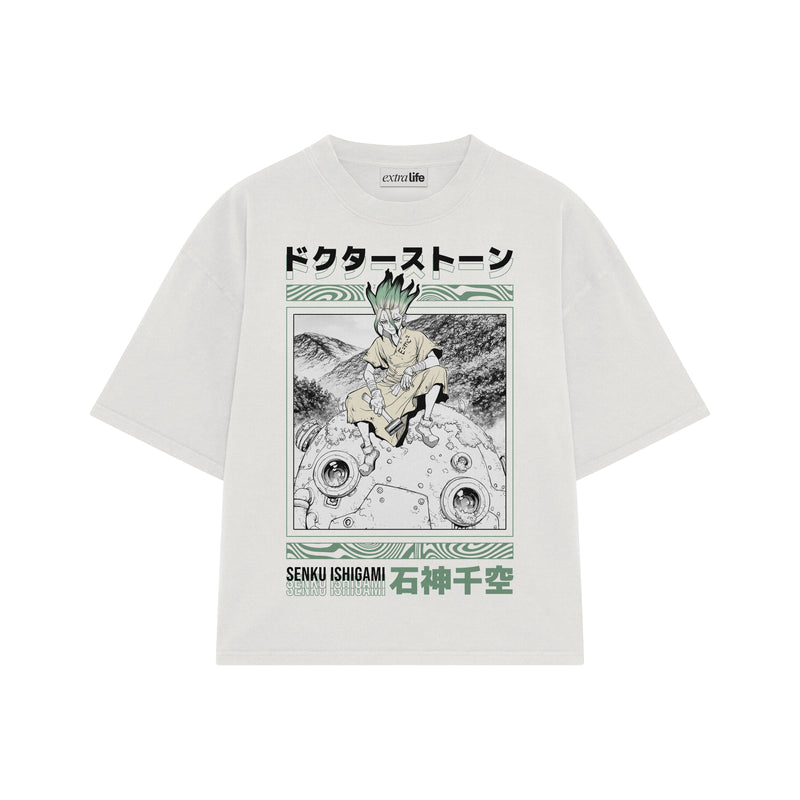 Playera streetwear premium de anime y gaming ExtraLife MX, corte boxy oversized drop shoulder heavyweight en color Deep Black y Off-White, moda urbana mexicana de culto.