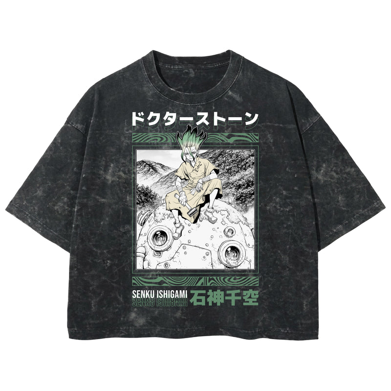Playera streetwear premium de anime y gaming ExtraLife MX, corte boxy deluxe mineral wash heavyweight en color Acid Wash, moda urbana mexicana de culto.