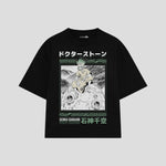 Playera streetwear premium de anime y gaming ExtraLife MX, corte boxy oversized drop shoulder heavyweight en color Deep Black y Off-White, moda urbana mexicana de culto.