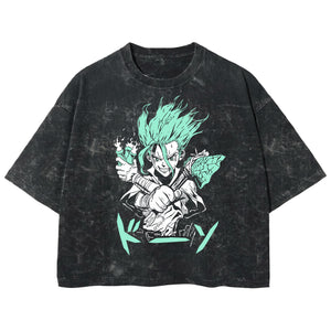 Playera streetwear premium de anime y gaming ExtraLife MX, corte boxy deluxe mineral wash heavyweight en color Acid Wash, moda urbana mexicana de culto.
