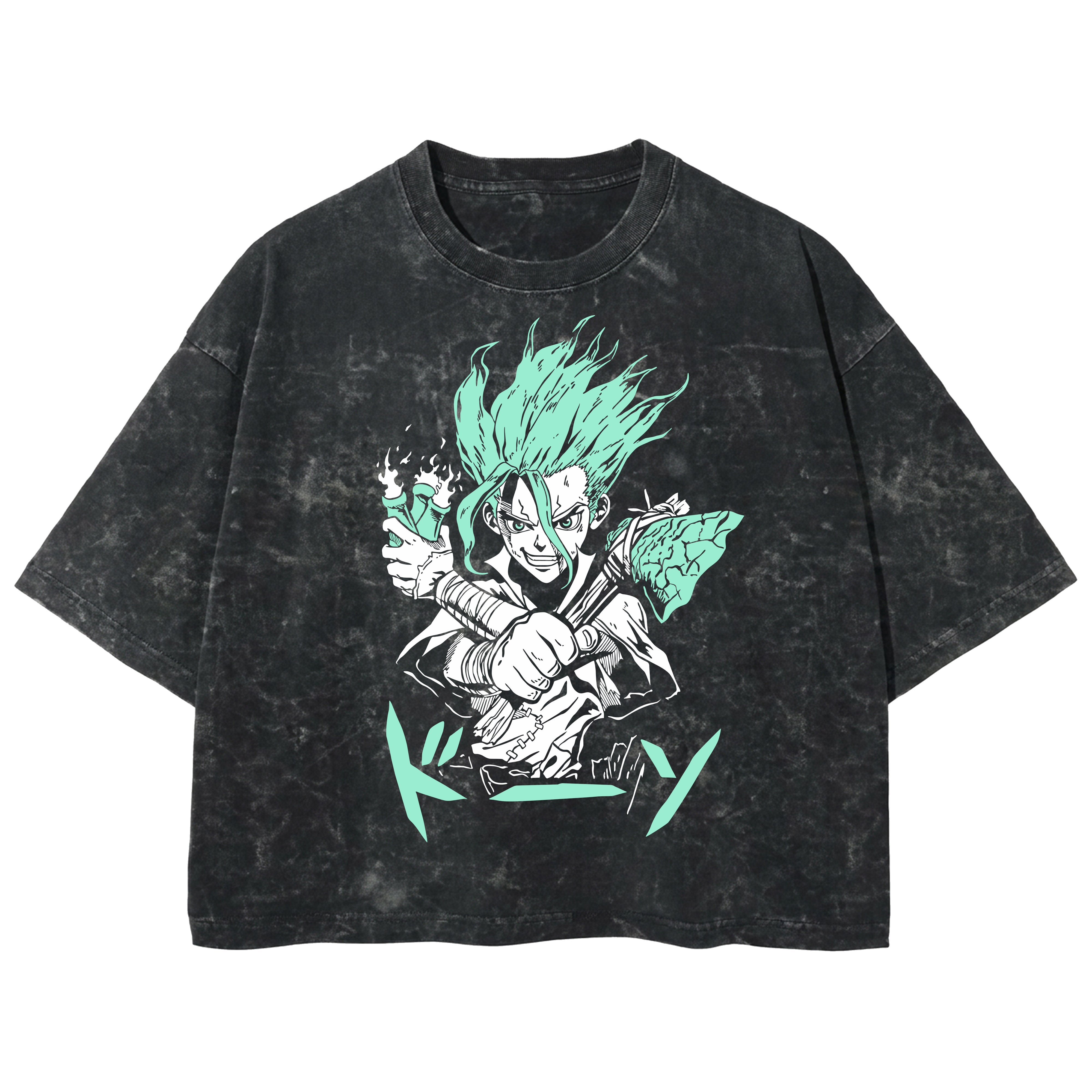 Playera streetwear premium de anime y gaming ExtraLife MX, corte boxy deluxe mineral wash heavyweight en color Acid Wash, moda urbana mexicana de culto.