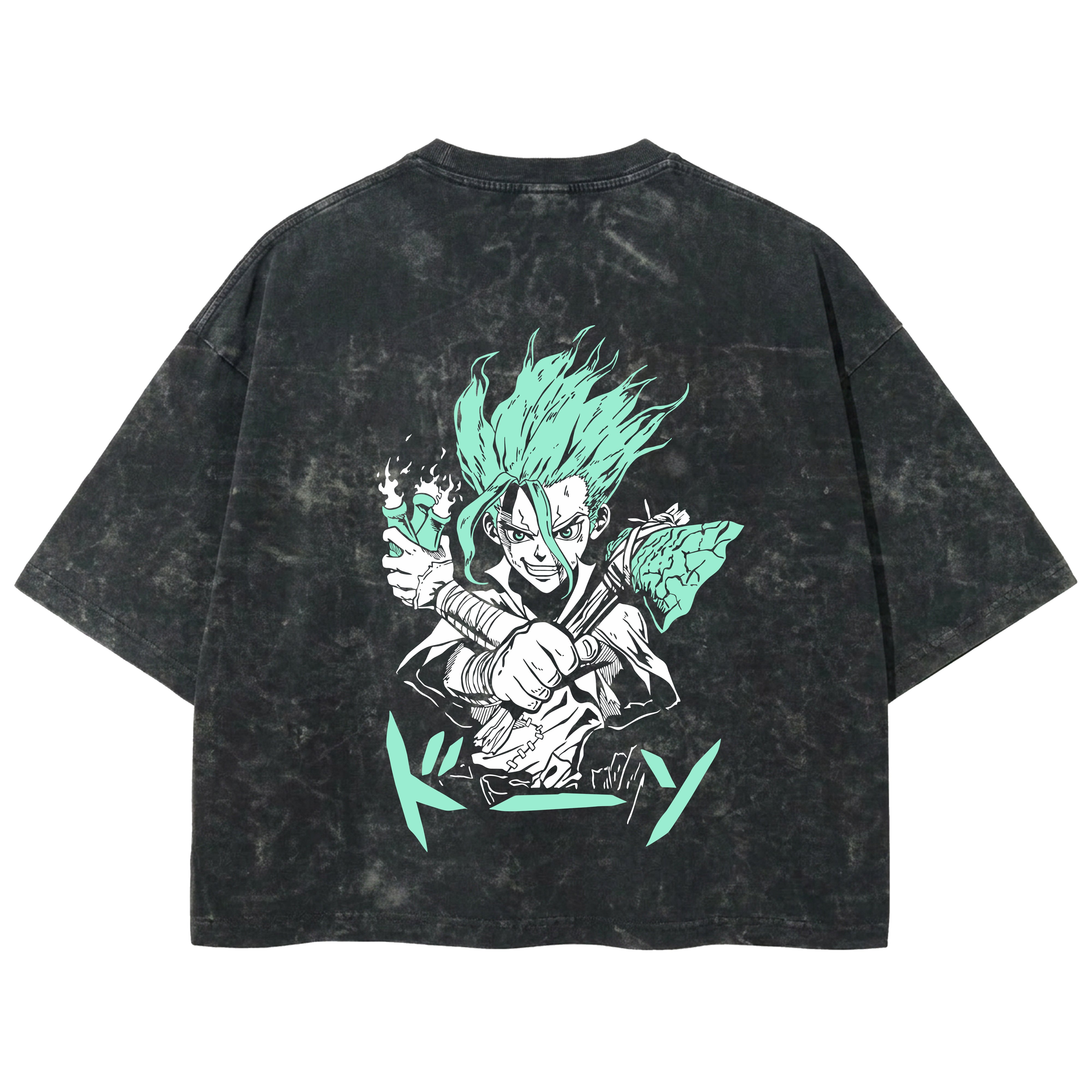 Playera streetwear premium de anime y gaming ExtraLife MX, corte boxy deluxe mineral wash heavyweight en color Acid Wash, moda urbana mexicana de culto.