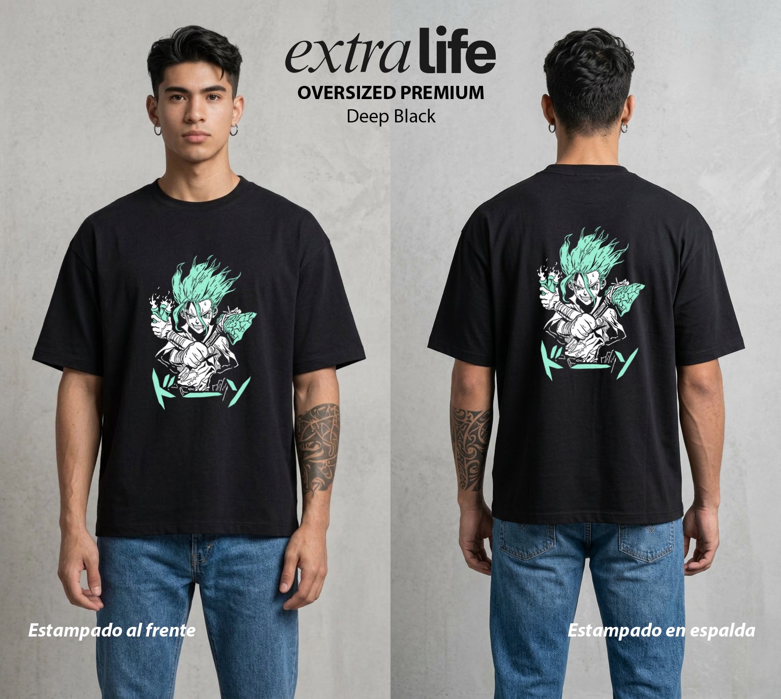 La Civilizacion Renacida | El Cerebro de Piedra #01350 - Playera Oversized Premium | Deep Black - Foto en modelo