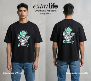La Civilizacion Renacida | El Cerebro de Piedra #01350 - Playera Oversized Premium | Deep Black - Foto en modelo