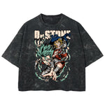 Playera streetwear premium de anime y gaming ExtraLife MX, corte boxy deluxe mineral wash heavyweight en color Acid Wash, moda urbana mexicana de culto.