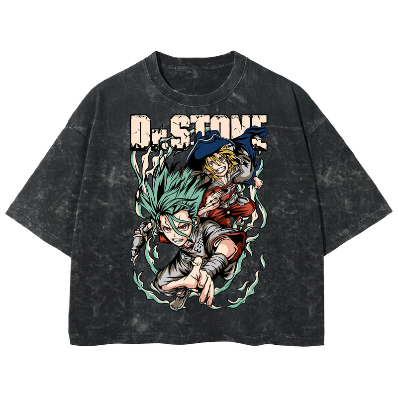 Playera streetwear premium de anime y gaming ExtraLife MX, corte boxy deluxe mineral wash heavyweight en color Acid Wash, moda urbana mexicana de culto.