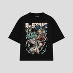 Playera streetwear premium de anime y gaming ExtraLife MX, corte boxy oversized drop shoulder heavyweight en color Deep Black y Off-White, moda urbana mexicana de culto.