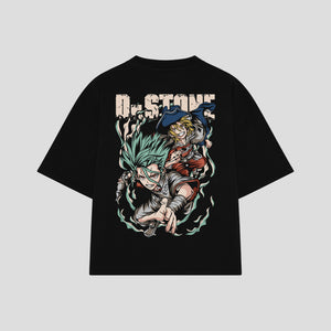 Playera streetwear premium de anime y gaming ExtraLife MX, corte boxy oversized drop shoulder heavyweight en color Deep Black y Off-White, moda urbana mexicana de culto.