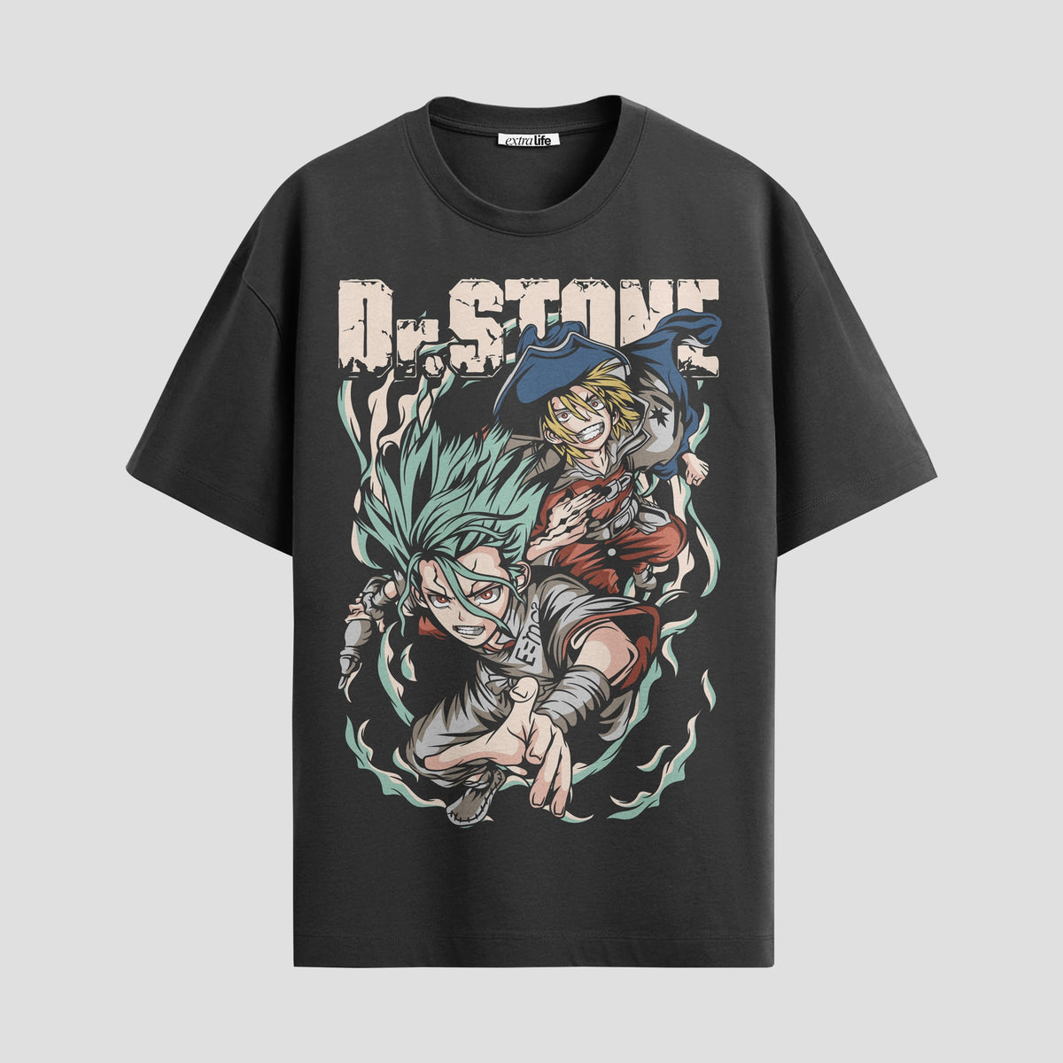 Playera urbana de anime y gaming ExtraLife MX, corte Classic Premium unisex ligero y transpirable en color Deep Black y Pure White, ropa de uso diario para gym y casual.