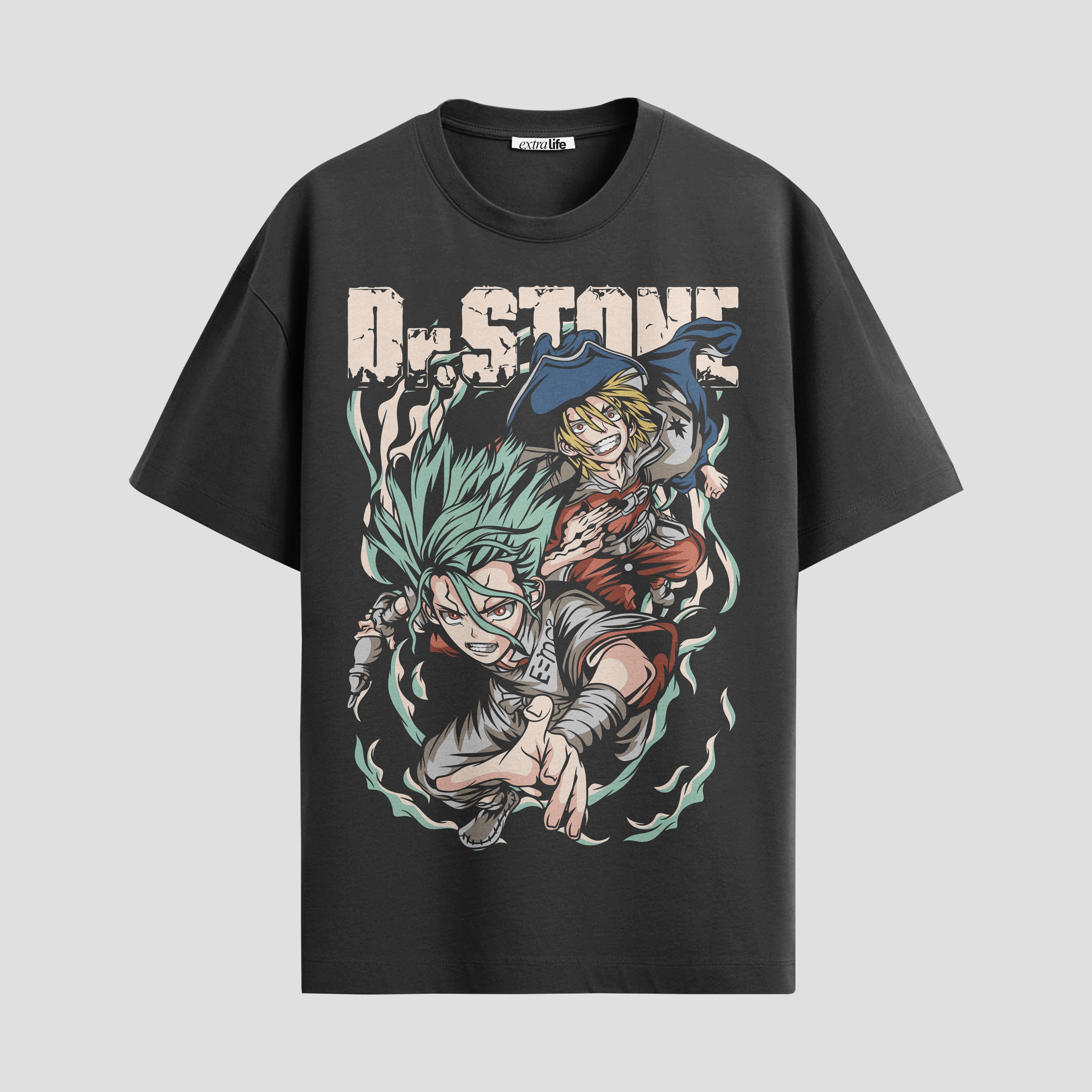 Playera urbana de anime y gaming ExtraLife MX, corte Standard Fit unisex ligero y transpirable en color Deep Black y Pure White, ropa de uso diario para gym y casual.