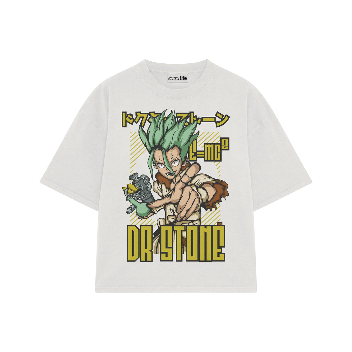 Playera streetwear premium de anime y gaming ExtraLife MX, corte oversized drop shoulder ligero y fresco en color Deep Black y Off-White, moda urbana mexicana de culto.