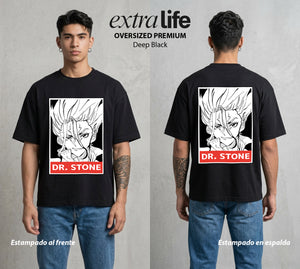 La Civilizacion Renacida | Dr Stone #01353 - Playera Oversized Premium | Deep Black - Foto en modelo