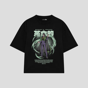 Playera streetwear premium de anime y gaming ExtraLife MX, corte boxy oversized drop shoulder heavyweight en color Deep Black y Off-White, moda urbana mexicana de culto.
