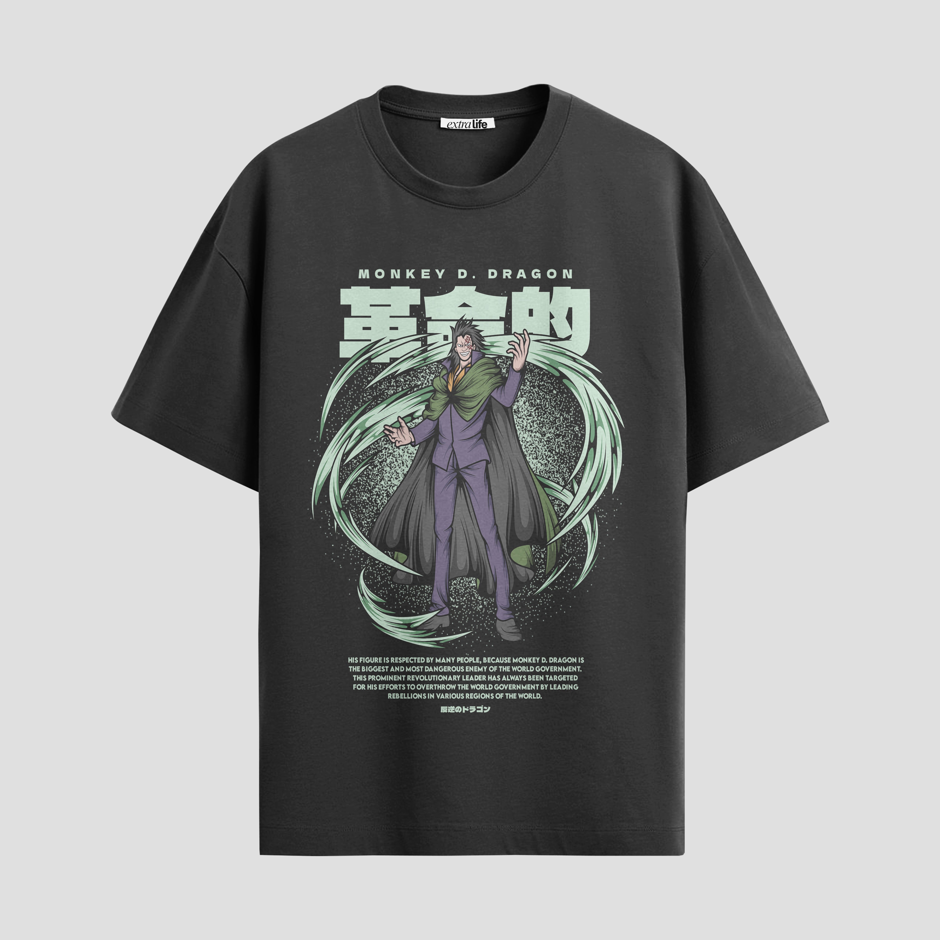 Playera urbana de anime y gaming ExtraLife MX, corte Standard Fit unisex ligero y transpirable en color Deep Black y Pure White, ropa de uso diario para gym y casual.
