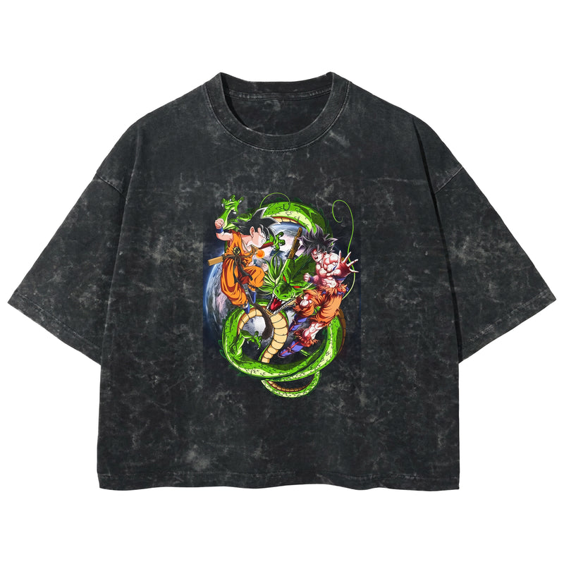 Playera streetwear premium de anime y gaming ExtraLife MX, corte boxy deluxe mineral wash heavyweight en color Acid Wash, moda urbana mexicana de culto.