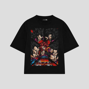 Playera streetwear premium de anime y gaming ExtraLife MX, corte boxy oversized drop shoulder heavyweight en color Deep Black y Off-White, moda urbana mexicana de culto.