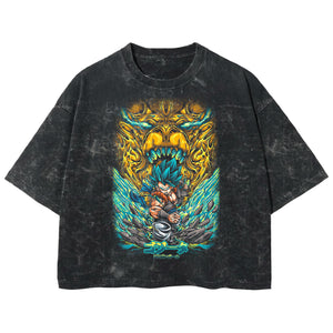 Playera streetwear premium de anime y gaming ExtraLife MX, corte boxy deluxe mineral wash heavyweight en color Acid Wash, moda urbana mexicana de culto.