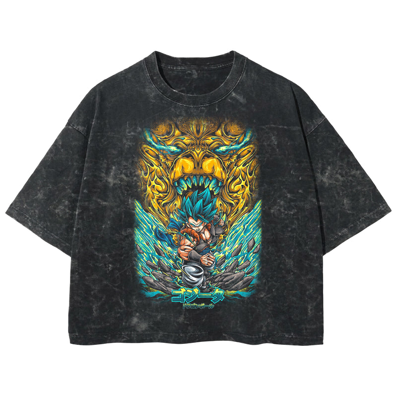 Playera streetwear premium de anime y gaming ExtraLife MX, corte boxy deluxe mineral wash heavyweight en color Acid Wash, moda urbana mexicana de culto.