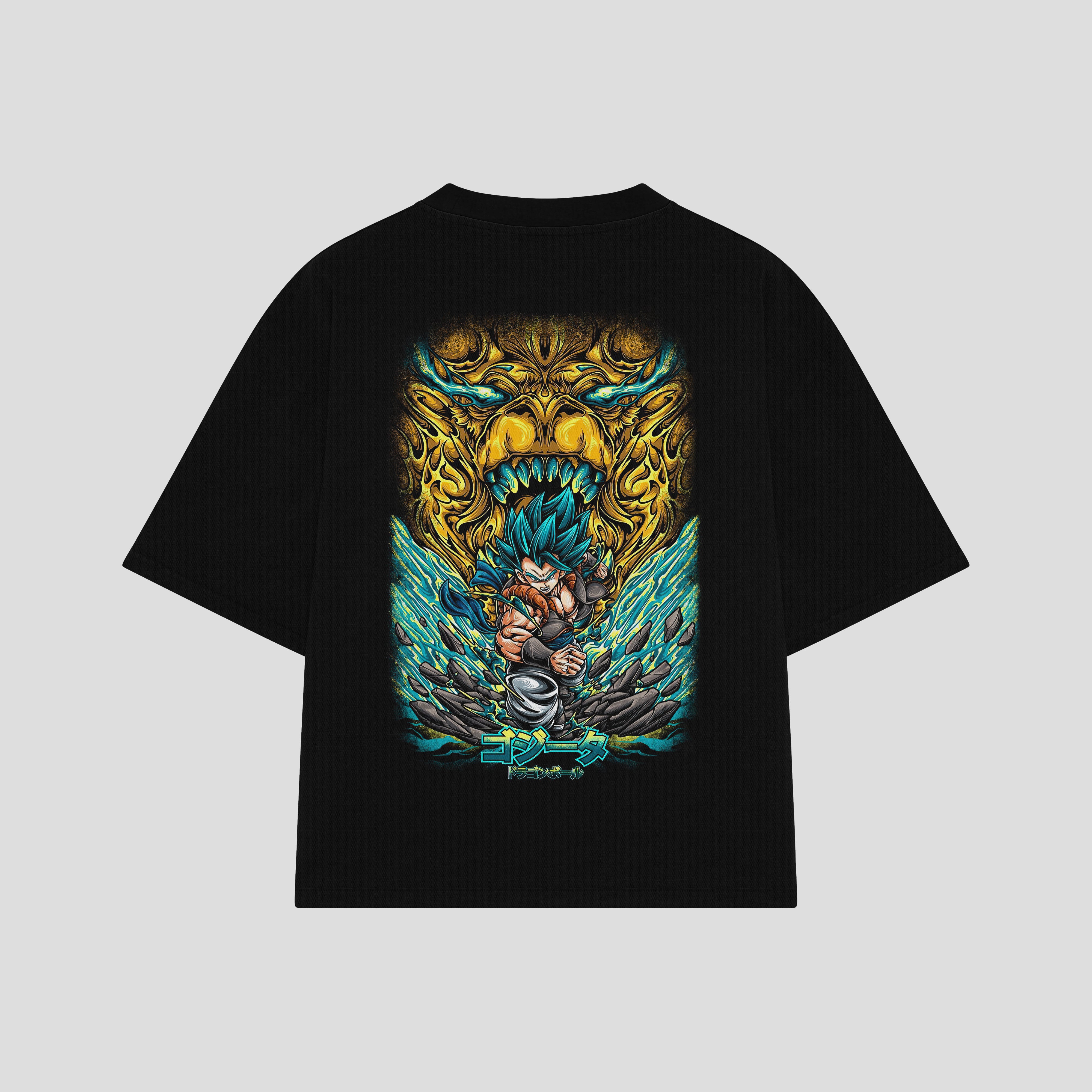 Playera streetwear premium de anime y gaming ExtraLife MX, corte boxy oversized drop shoulder heavyweight en color Deep Black y Off-White, moda urbana mexicana de culto.