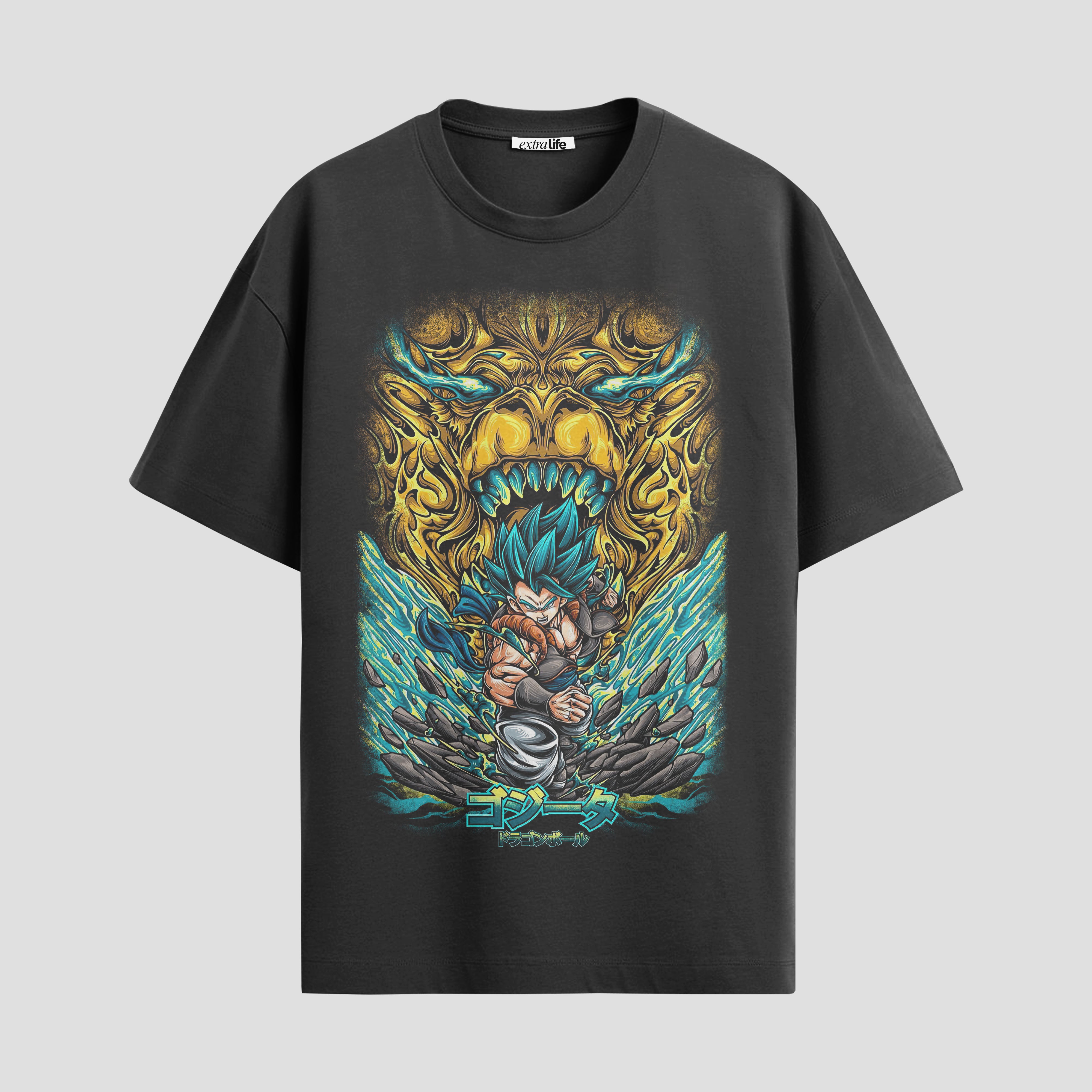 Playera urbana de anime y gaming ExtraLife MX, corte Standard Fit unisex ligero y transpirable en color Deep Black y Pure White, ropa de uso diario para gym y casual.