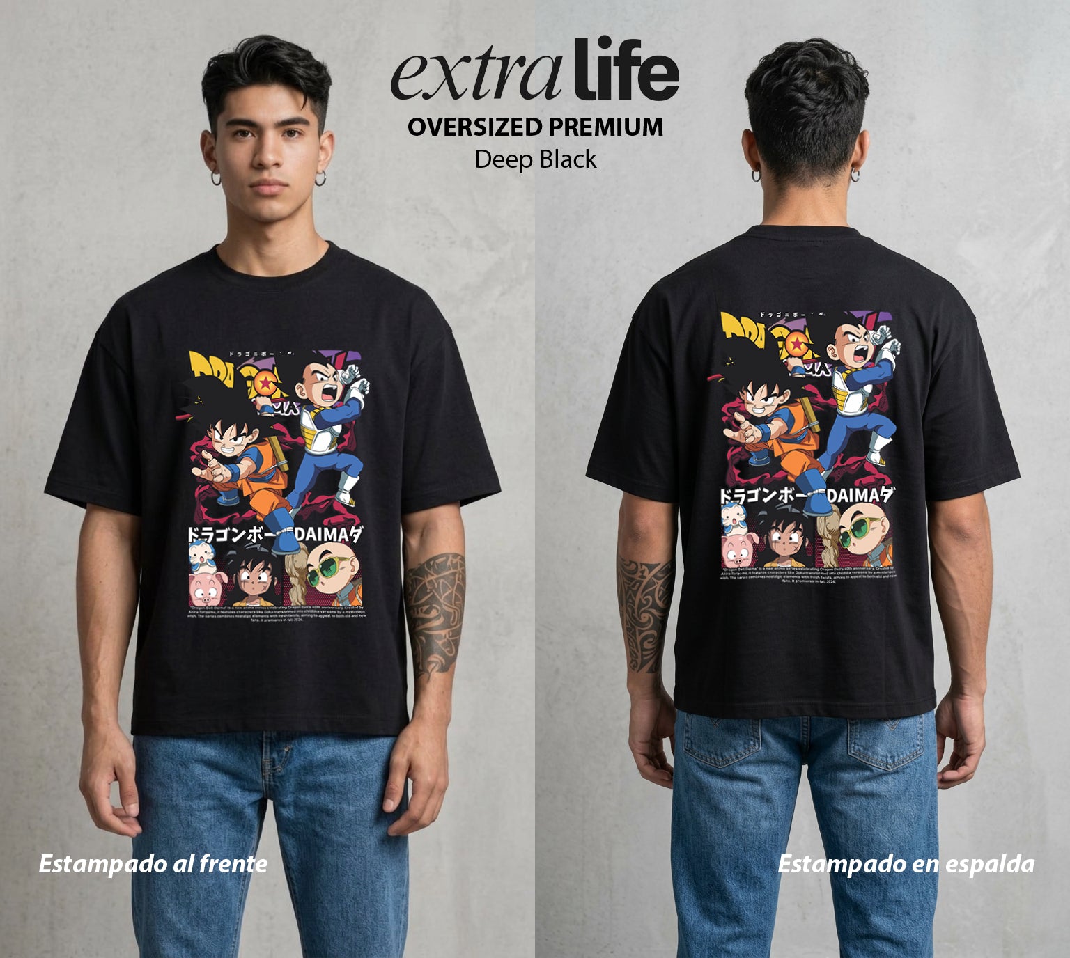 El Poder de las Esferas | La Criatura del Poder #01362 - Playera Oversized Premium | Deep Black - Foto en modelo