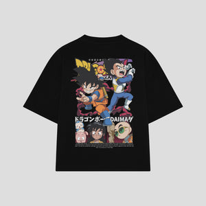 Playera streetwear premium de anime y gaming ExtraLife MX, corte boxy oversized drop shoulder heavyweight en color Deep Black y Off-White, moda urbana mexicana de culto.
