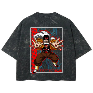 Playera streetwear premium de anime y gaming ExtraLife MX, corte boxy deluxe mineral wash heavyweight en color Acid Wash, moda urbana mexicana de culto.