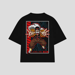 Playera streetwear premium de anime y gaming ExtraLife MX, corte boxy oversized drop shoulder heavyweight en color Deep Black y Off-White, moda urbana mexicana de culto.