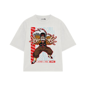 Playera streetwear premium de anime y gaming ExtraLife MX, corte boxy oversized drop shoulder heavyweight en color Deep Black y Off-White, moda urbana mexicana de culto.